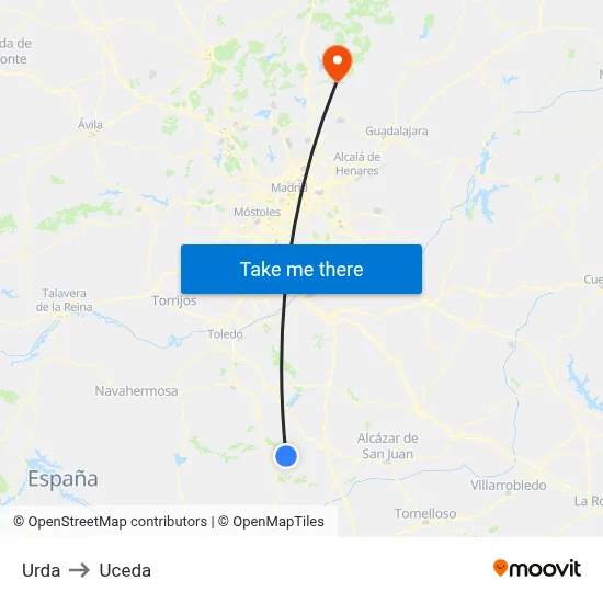 Urda to Uceda map