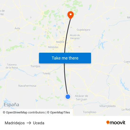 Madridejos to Uceda map