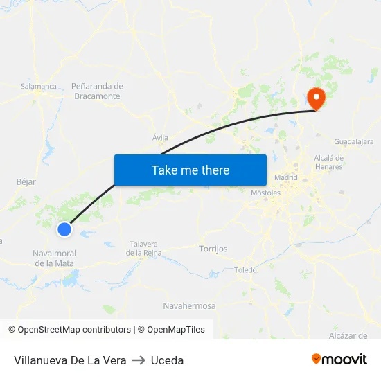 Villanueva De La Vera to Uceda map
