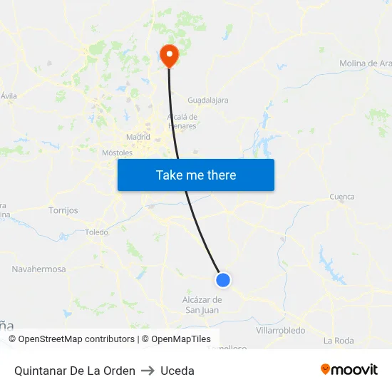 Quintanar De La Orden to Uceda map