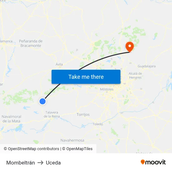 Mombeltrán to Uceda map