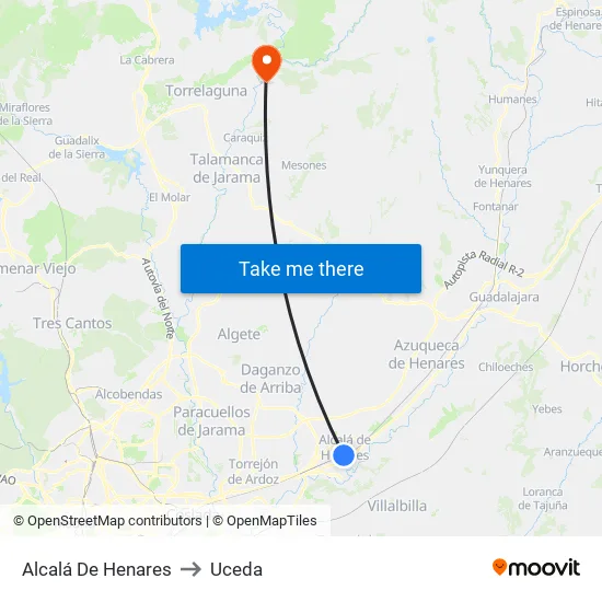 Alcalá De Henares to Uceda map