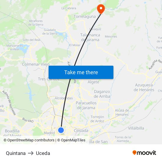 Quintana to Uceda map