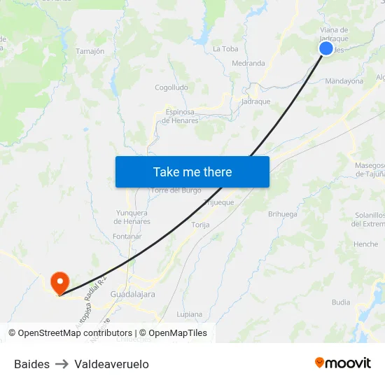 Baides to Valdeaveruelo map