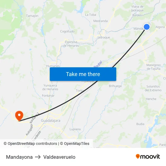 Mandayona to Valdeaveruelo map