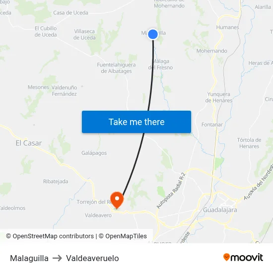 Malaguilla to Valdeaveruelo map