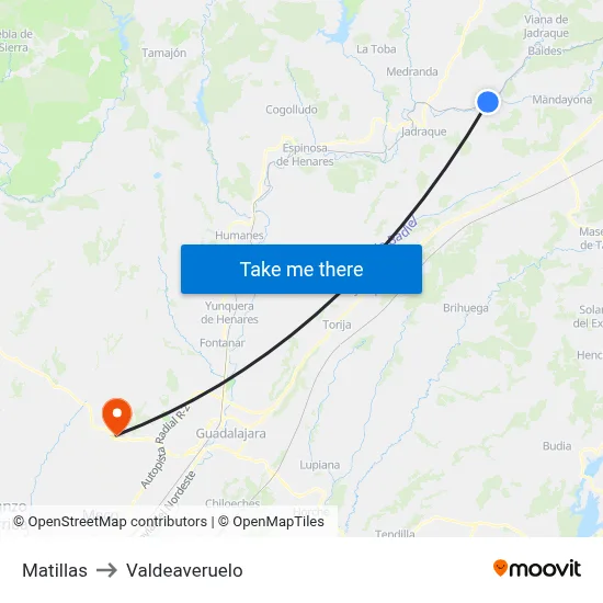Matillas to Valdeaveruelo map