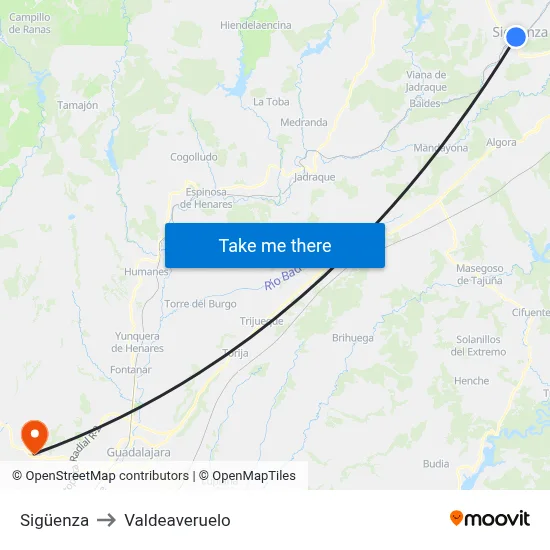 Sigüenza to Valdeaveruelo map