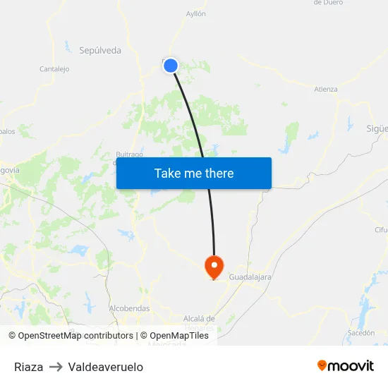 Riaza to Valdeaveruelo map