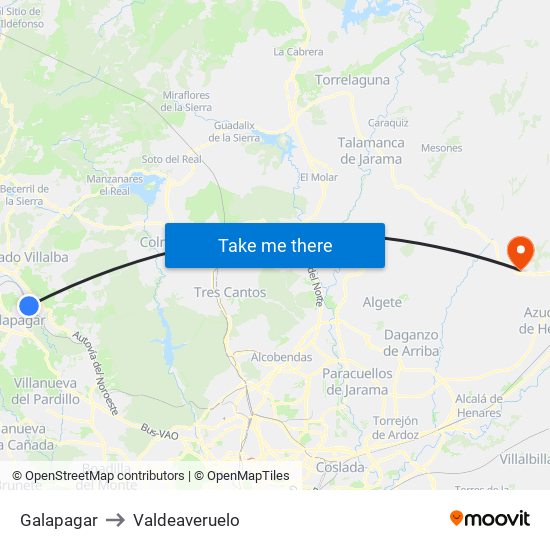 Galapagar to Valdeaveruelo map