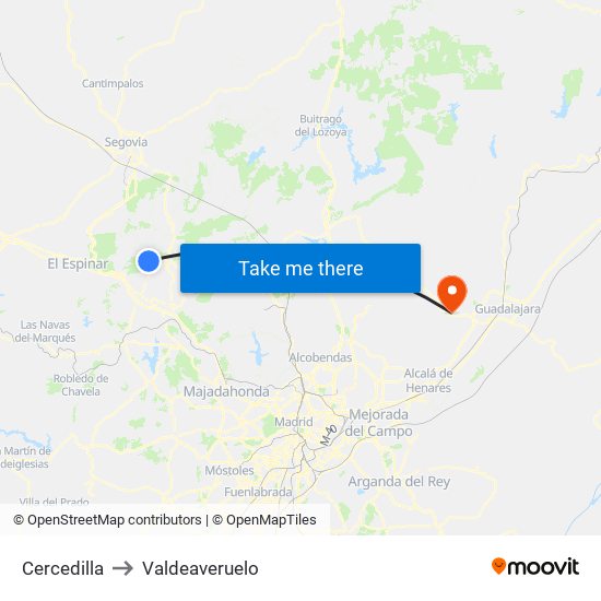 Cercedilla to Valdeaveruelo map
