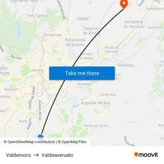 Valdemoro to Valdeaveruelo map