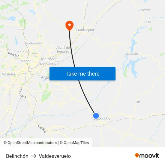 Belinchón to Valdeaveruelo map