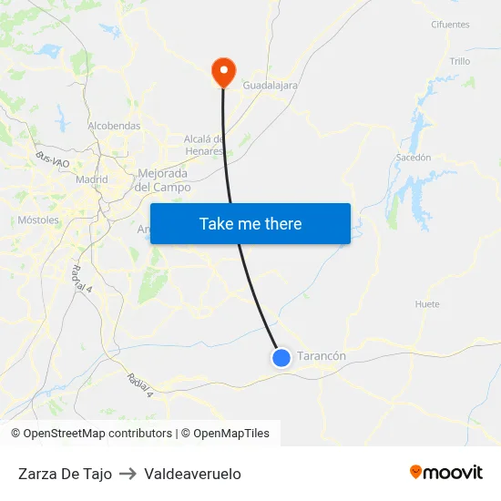 Zarza De Tajo to Valdeaveruelo map