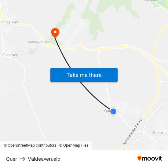 Quer to Valdeaveruelo map