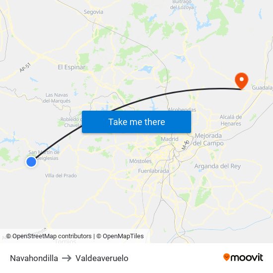 Navahondilla to Valdeaveruelo map