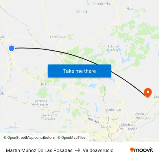 Martín Muñoz De Las Posadas to Valdeaveruelo map