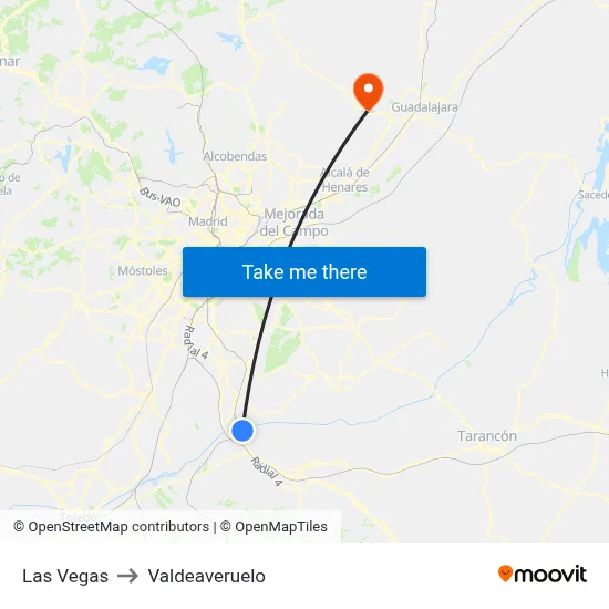 Las Vegas to Valdeaveruelo map