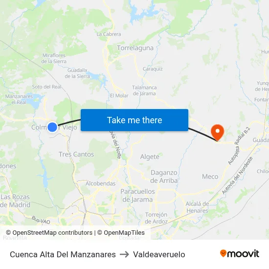 Cuenca Alta Del Manzanares to Valdeaveruelo map