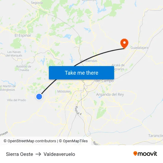 Sierra Oeste to Valdeaveruelo map