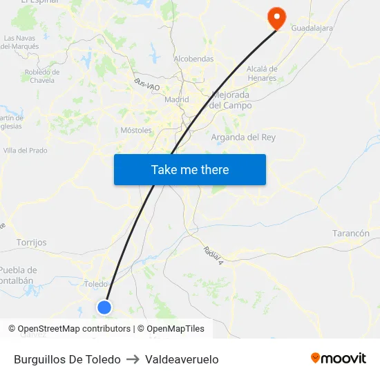 Burguillos De Toledo to Valdeaveruelo map