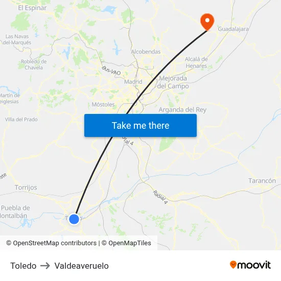 Toledo to Valdeaveruelo map