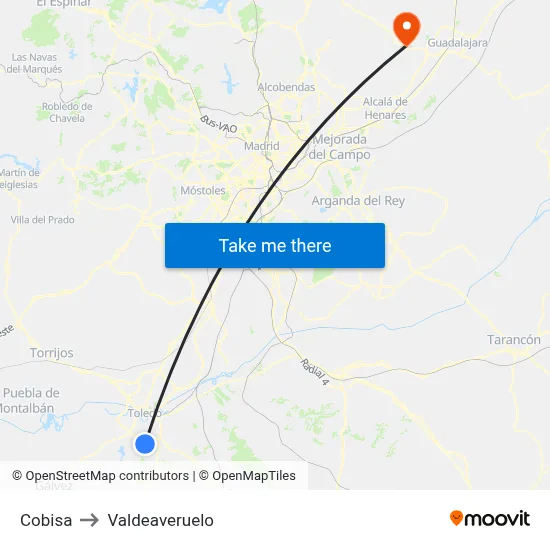 Cobisa to Valdeaveruelo map