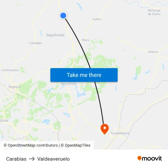 Carabias to Valdeaveruelo map