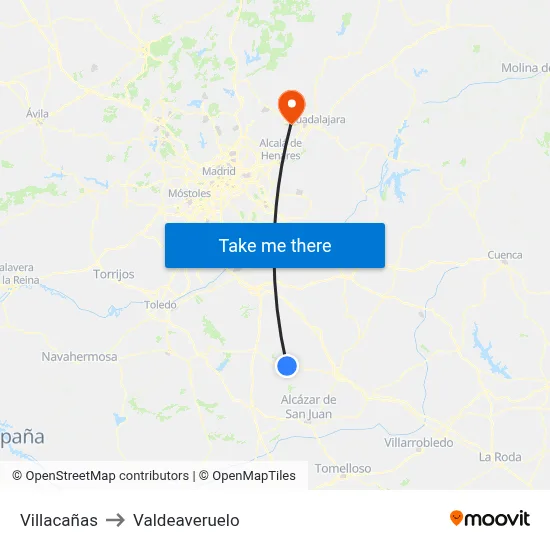 Villacañas to Valdeaveruelo map
