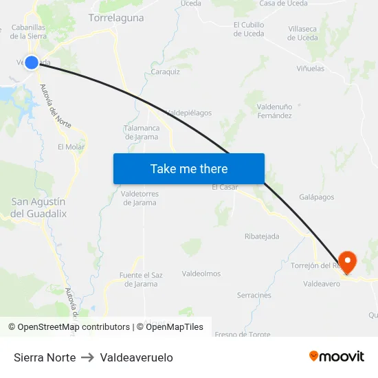 Sierra Norte to Valdeaveruelo map