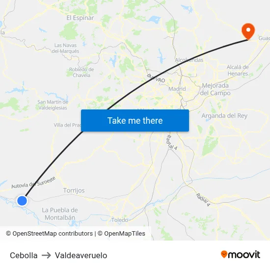 Cebolla to Valdeaveruelo map