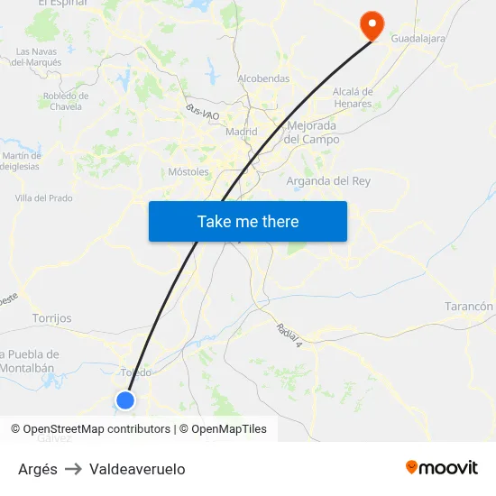 Argés to Valdeaveruelo map