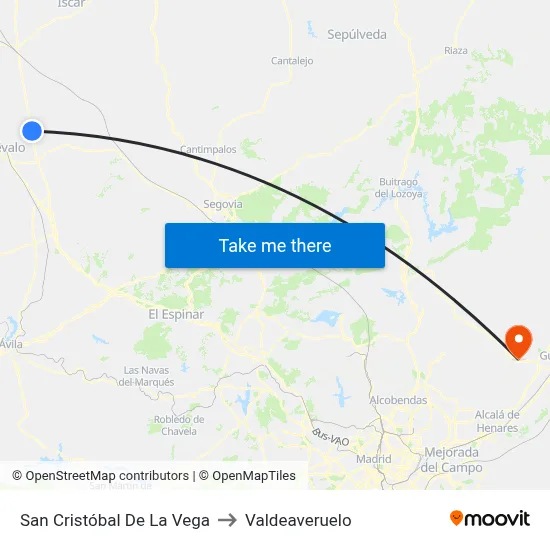 San Cristóbal De La Vega to Valdeaveruelo map