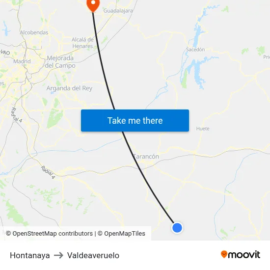 Hontanaya to Valdeaveruelo map
