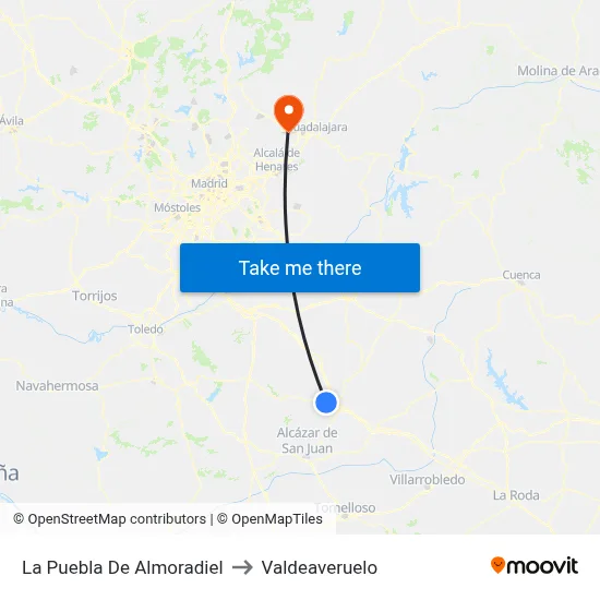 La Puebla De Almoradiel to Valdeaveruelo map