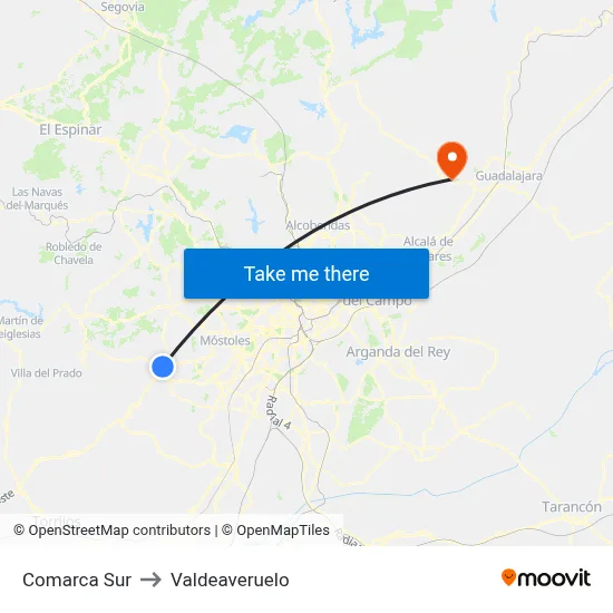 Comarca Sur to Valdeaveruelo map