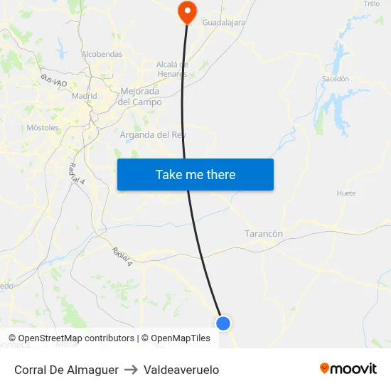Corral De Almaguer to Valdeaveruelo map