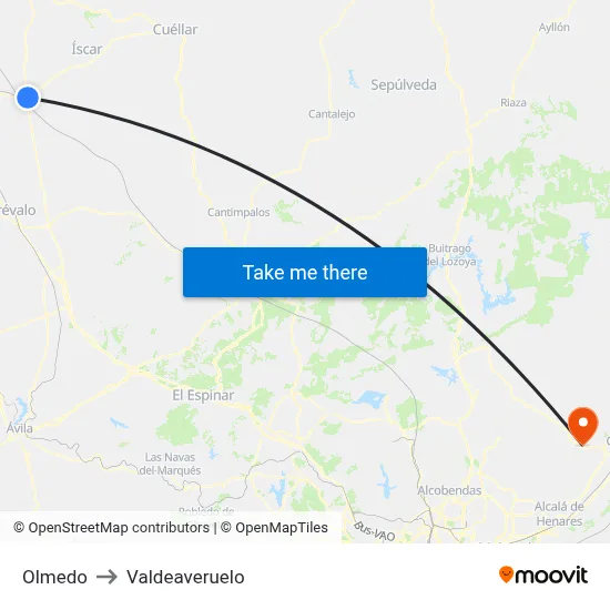 Olmedo to Valdeaveruelo map