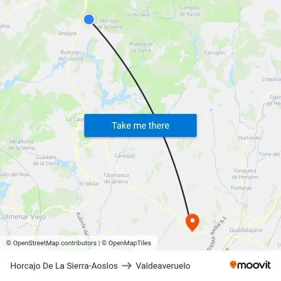 Horcajo De La Sierra-Aoslos to Valdeaveruelo map
