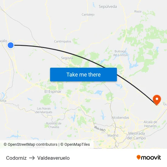 Codorniz to Valdeaveruelo map