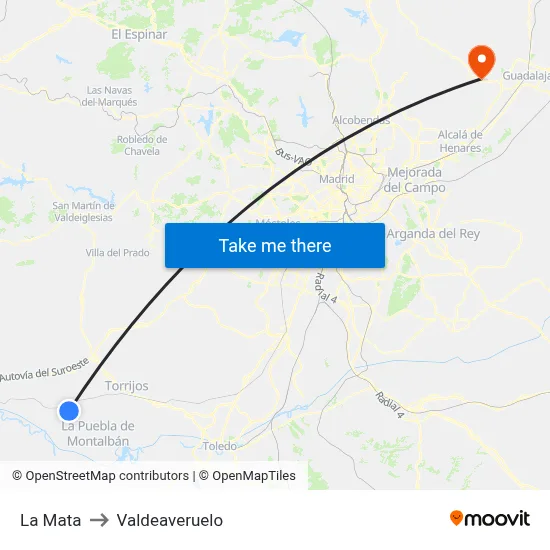 La Mata to Valdeaveruelo map