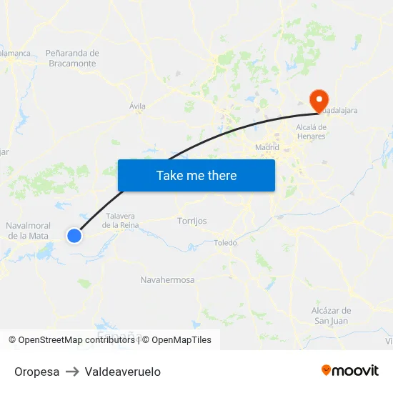 Oropesa to Valdeaveruelo map