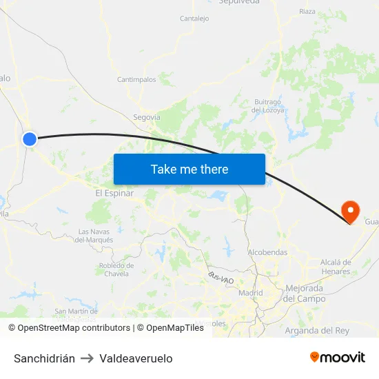 Sanchidrián to Valdeaveruelo map