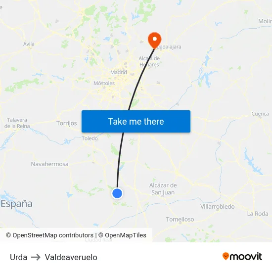 Urda to Valdeaveruelo map