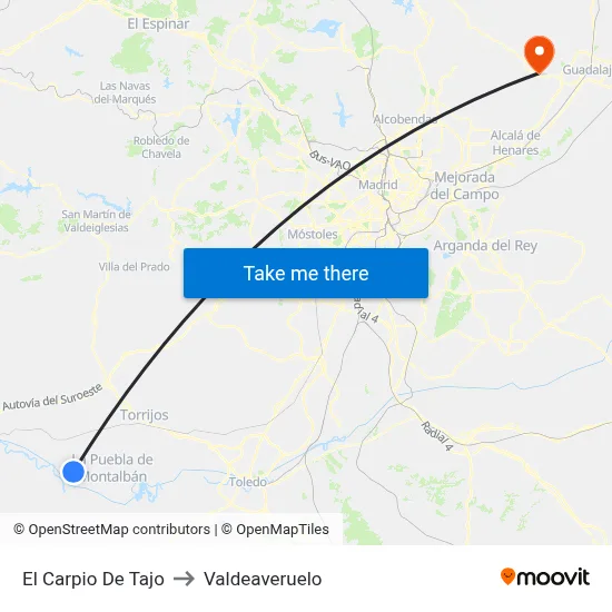 El Carpio De Tajo to Valdeaveruelo map