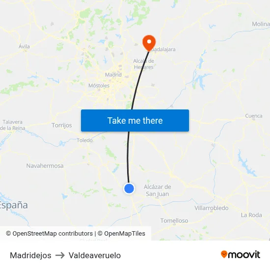 Madridejos to Valdeaveruelo map