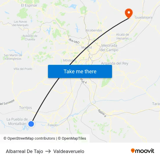 Albarreal De Tajo to Valdeaveruelo map