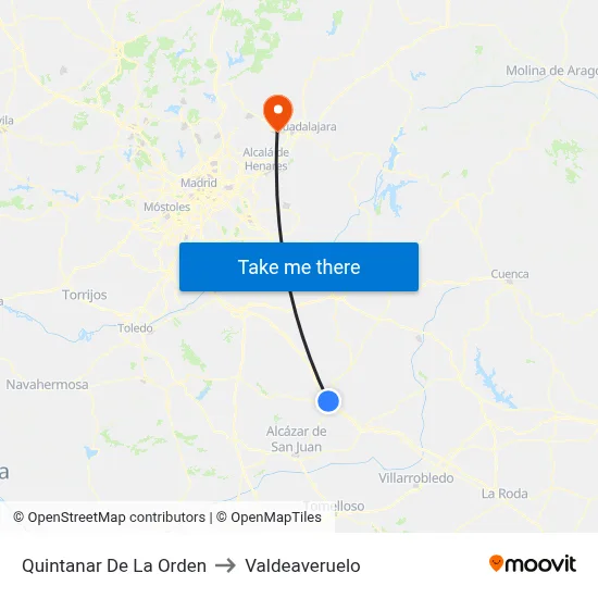 Quintanar De La Orden to Valdeaveruelo map