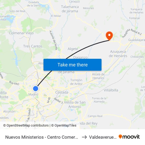 Nuevos Ministerios - Centro Comercial to Valdeaveruelo map