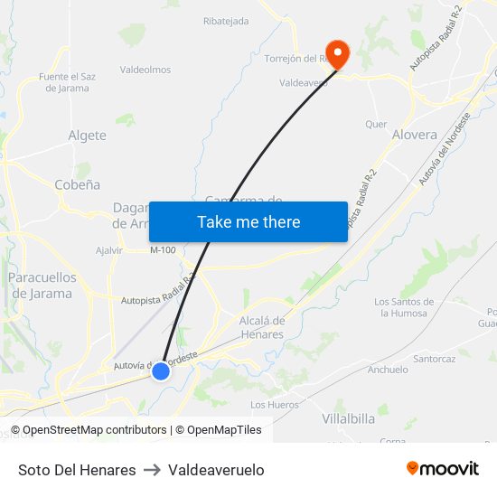 Soto Del Henares to Valdeaveruelo map